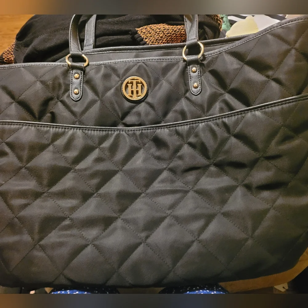 Tommy Hilfiger Black Quilted Tote Bag